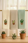 Toalla de Cocina Bordada con Diseño de Cactus (40 x 60 cm)